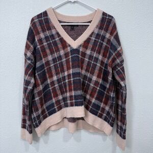 Banana Republic Plaid V Neck Sweater Loose Fit Women's Size M